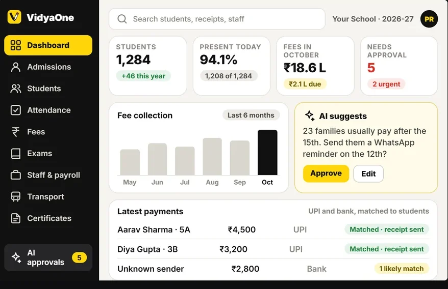 VidyaOne: School and college ERP, built by KVai