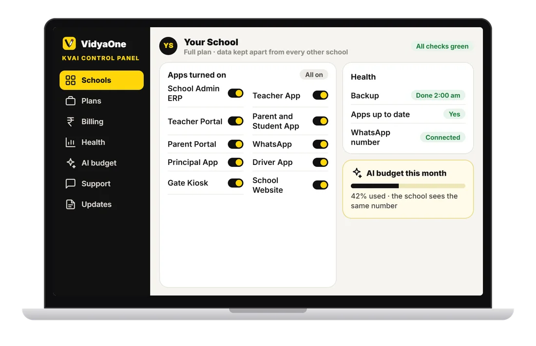 VidyaOne KVai Control Panel on Web