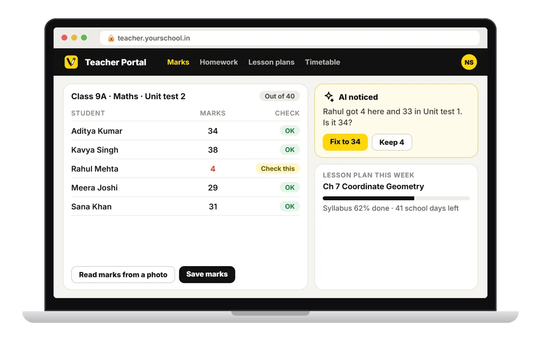VidyaOne Teacher Portal on Web